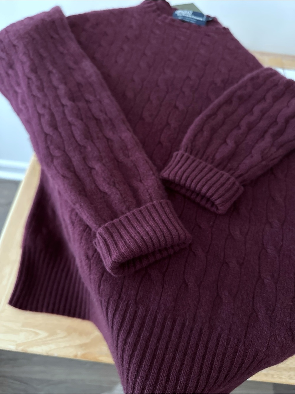 Polo Ralph Lauren Premium 100% Cashmere Cable Knit Sweater – Size L – Burgundy